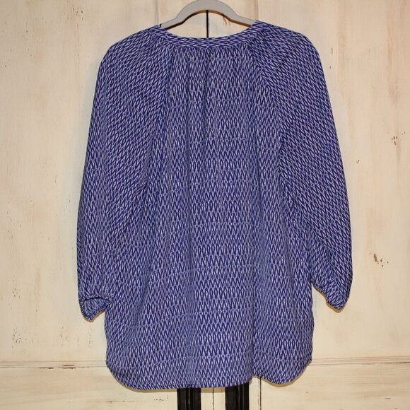 Kenar blue/white geometric v neckline 3/4 sleeve pullover blouse‎ L - Picture 5 of 6